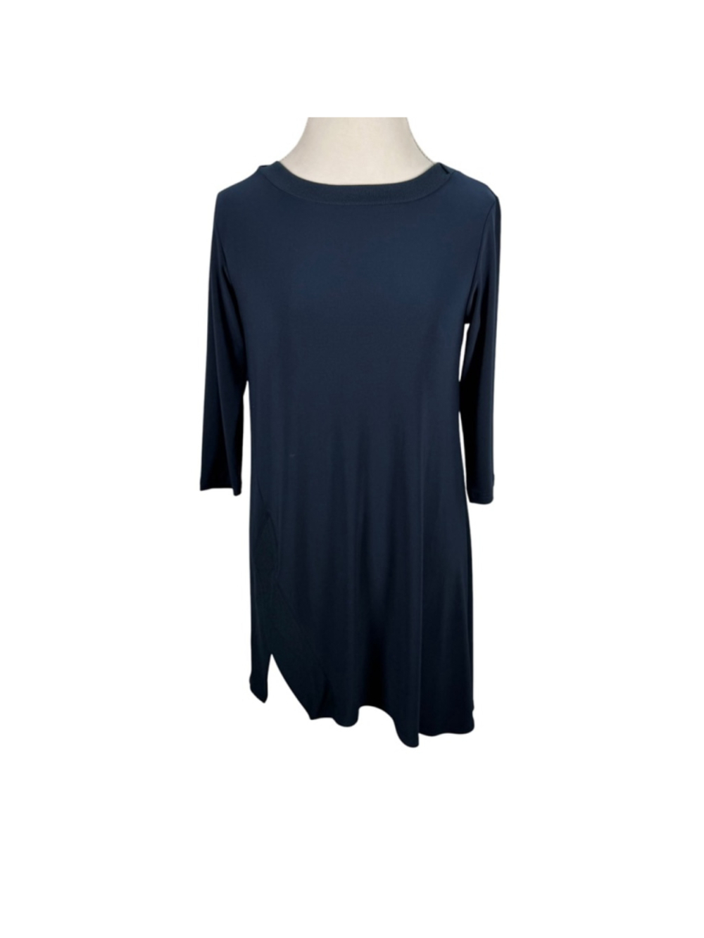 Sympli Trapeze Tunic Top Navy 3/4 Sleeve Jersey Knit Asymmetrical Hem Size 6 - Picture 2 of 13